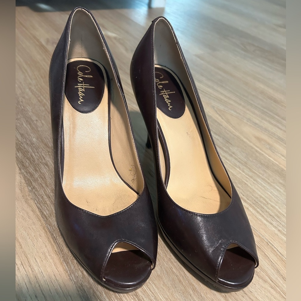 Cole Haan Women's Dark Brown Peep Toe Heels